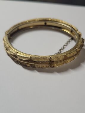 Gold Tone Textured Hinged Bangle Bracelet - Women